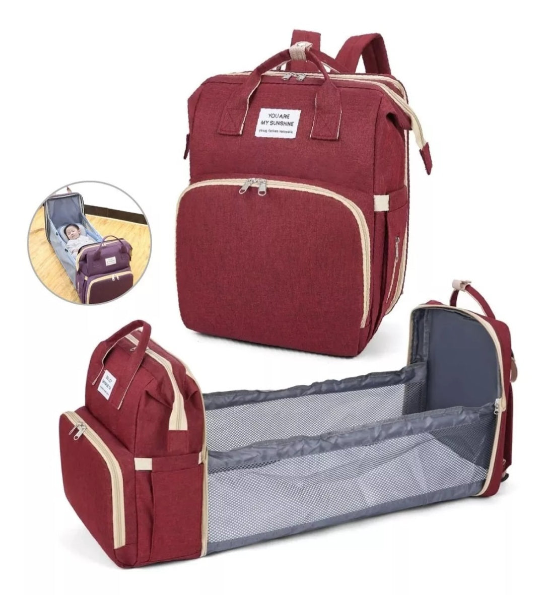 Mochila 3 en 1 mudador portatil,pañalera y cuna para bebe